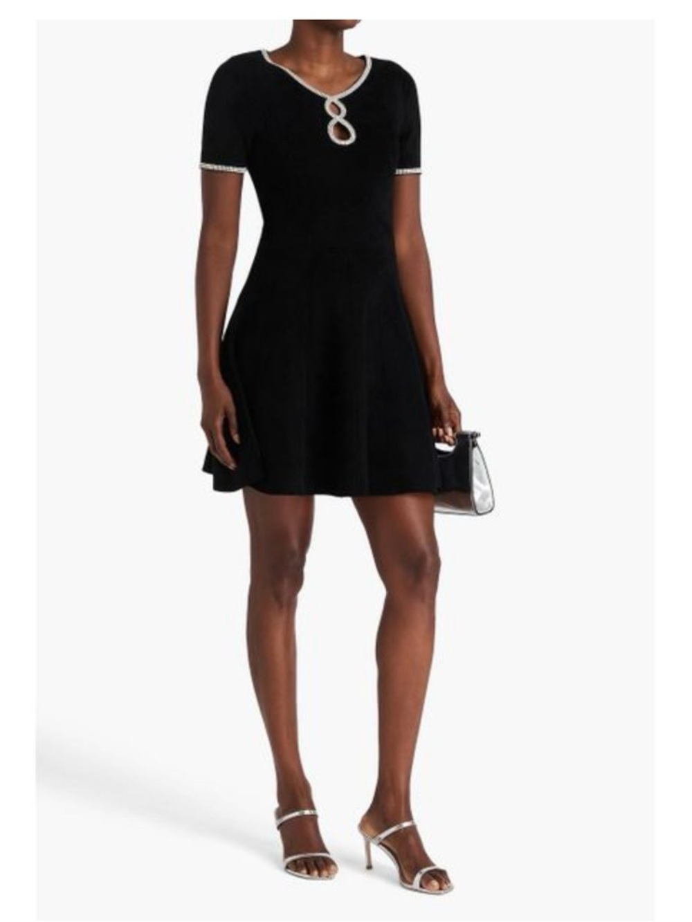 NWT Women's Black Crystal-Embellished Cutout Velvet Mini Dress size 40 stretchy